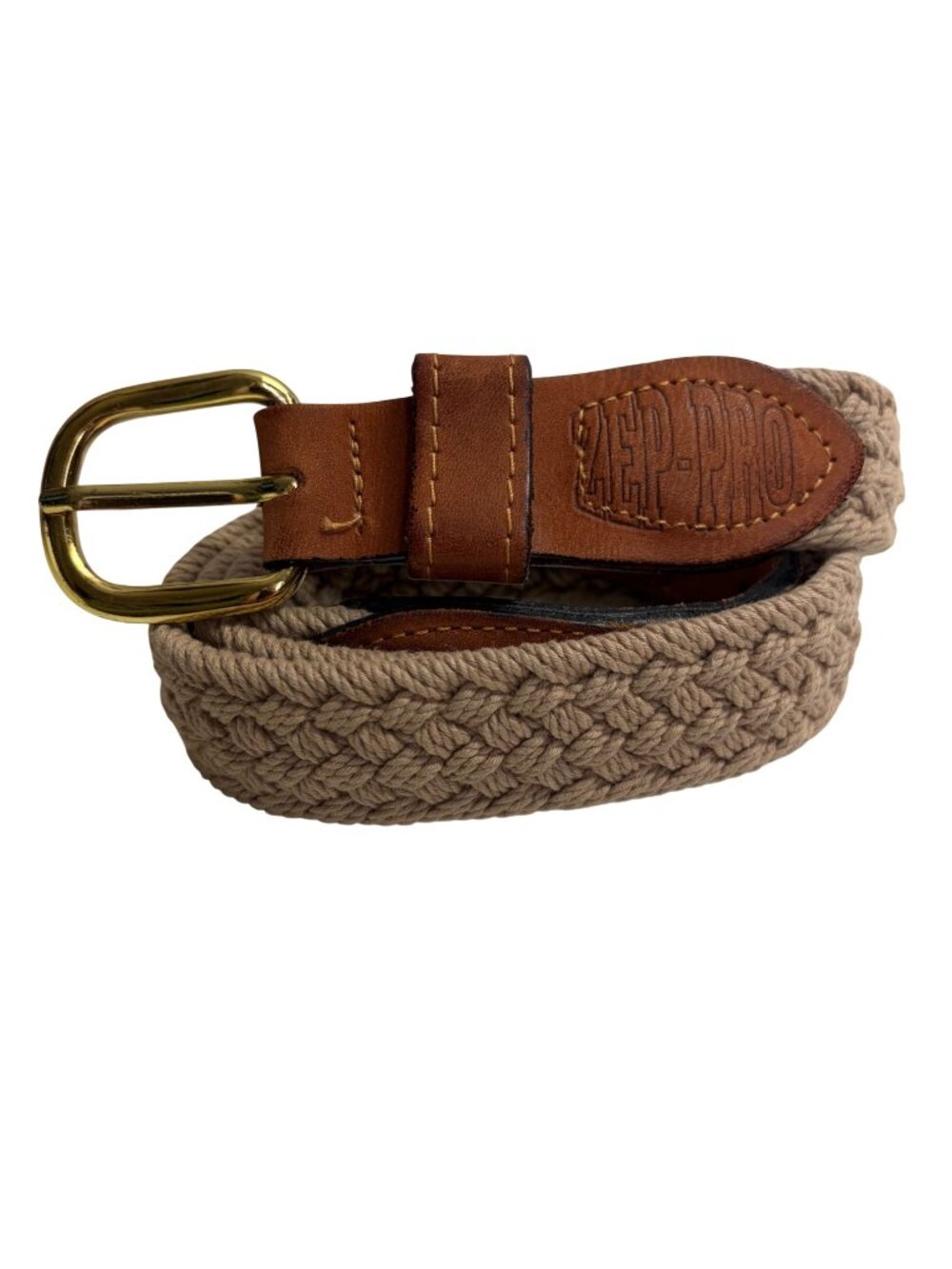 Zep Pro Woven Canvas Belt Mens 38 Fits Big Brass Buckle Leather Classic USA Made
